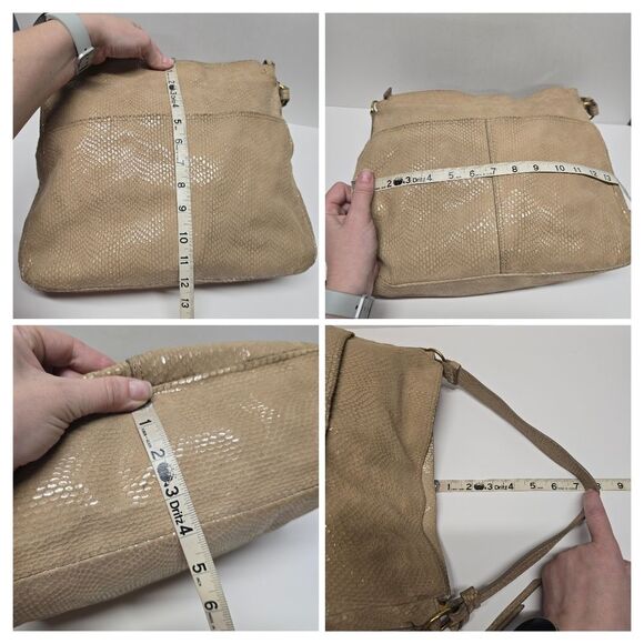 Margot New York Snakeskin Textured Tan Suede Leather Boho Shoulder Hobo Bag - Picture 6 of 9